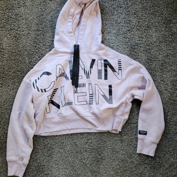 Calvin Klein Pale Pink Performance Pullover Hoodie Cropped Size Medium - Picture 1 of 8